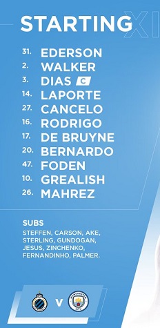 trận Club Brugge vs Man City
