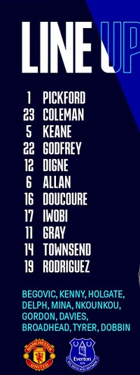 ĐỘI HÌNH RA SÂN trận Man Utd vs Everton