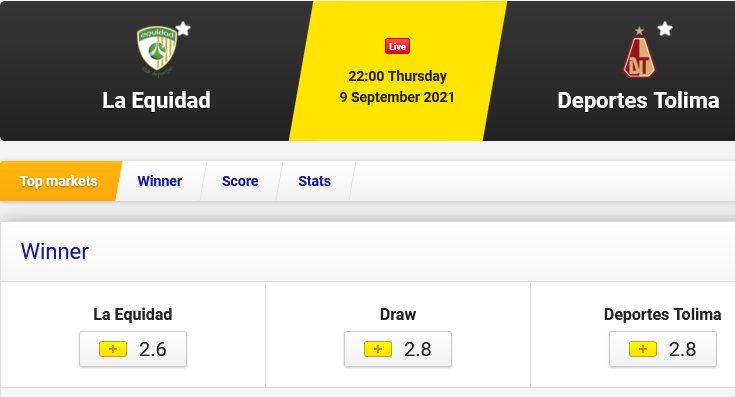 La Equidad vs Deportes Tolima