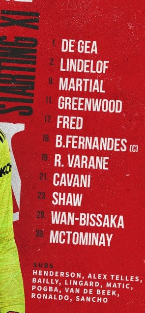 ĐỘI HÌNH RA SÂN trận Man Utd vs Everton