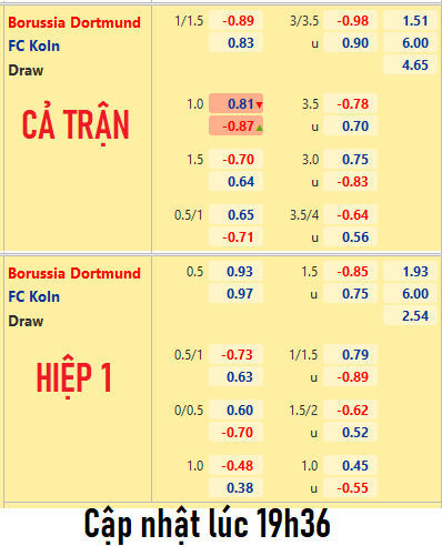 CHỐT KÈO trực tiếp trận Dortmund vs FC Koln
