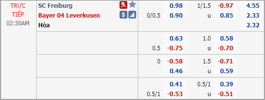 Phân tích tỷ lệ hiệp 1, tài xỉu cả trận Freiburg vs Leverkusen, 01h30 ngày 30/05: VĐQG Đức