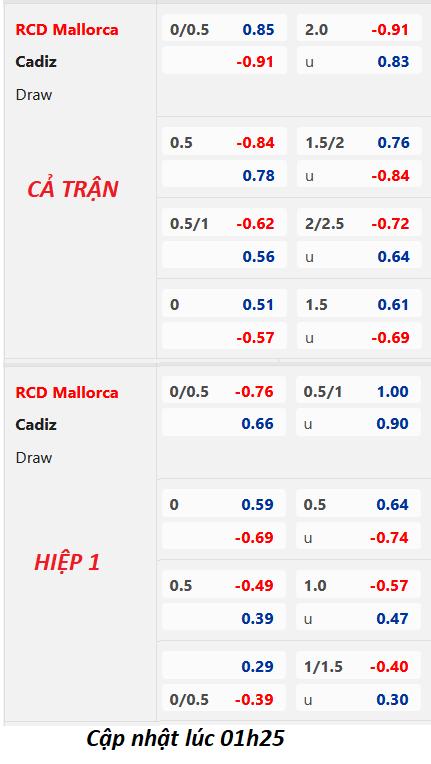 Chốt kèo trực tiếp trận Mallorca vs Cadiz, 02h00 ngày 13/5: VĐQG Tây Ban Nha