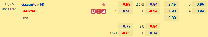 Nhận định bóng đá Gaziantep vs Besiktas, 20h00 ngày 25/12: VĐQG Thổ Nhĩ Kỳ